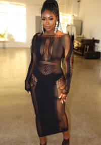 Summer Knitted Hollow Long Bodycon Dress