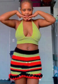 Summer Knitting Ribbed Solid Color U-Neck Sexy Sleeveless Camisole Stripes Short Skirt Set