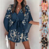 Summer Loose Sleeve V-Neck Casual Holidays Dress with Belt