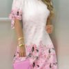 Summer Pink Floral Off Shoulder Short Sleeve Casual Midi Dress