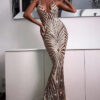 Summer Pink Sequins Straps Long Mermaid Evening Dress