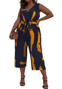 Summer Plus Size Women's Print Fashion V-Neck Sleeveless Two-Piece Trousers Set