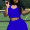 Summer Sports Blue Tank Crop Top and Pleated Skirt 2PC Matching Set
