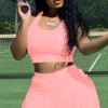 Summer Sports Pink Tank Crop Top and Pleated Skirt 2PC Matching Set