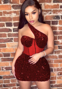 Summer Women's Fashion Sexy Mesh Sequin Slash Shoulder Club Dress