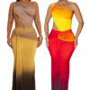 Summer Women's Sexy One-Shoulder Open Waist Gradient Long Dress