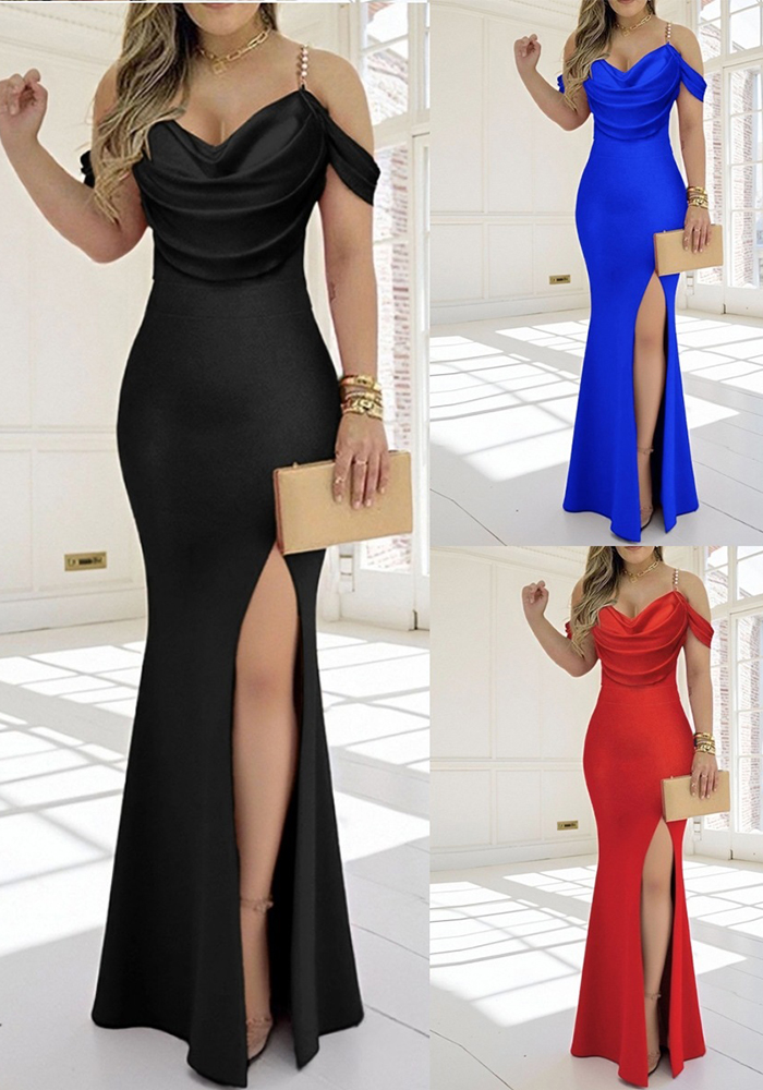Summer Women's Strappy Sexy Slim Waist Slit Evening Dress