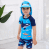 Three Pieces Little Boy Swimwear Set Sharp Print Top & Shorts & Hat Wholesale 71072851