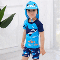 Three Pieces Little Boy Swimwear Set Sharp Print Top & Shorts & Hat Wholesale 71072851