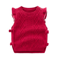Toddler Girl Ruffle Trim Red Knitted Vest Wholesale 22235574