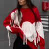 Trendy Print Lace Trim Round Neck Top