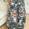 Washed Camo Star Ripped Denim Pants