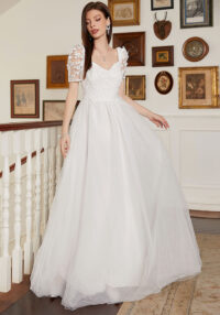 White Lace Patchwork Wedding Dress Long Formal Party Gown