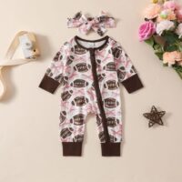 Wholesale 0-12M Baby Girls Rugby Bow Zipper Newborn Jum