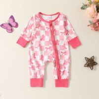 Wholesale 0-12M Newborn Bow Print Long Sleeve Zip Jumps