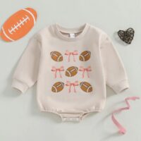 Wholesale 0-18M Baby Bow Rugby Print Long Sleeve Bodysu