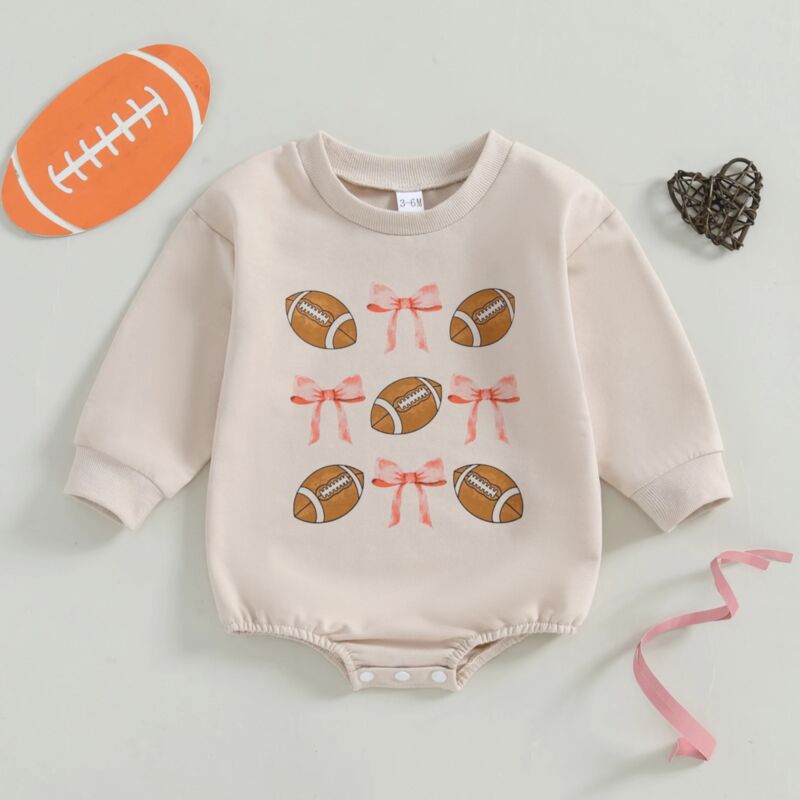 Wholesale 0-18M Baby Bow Rugby Print Long Sleeve Bodysu