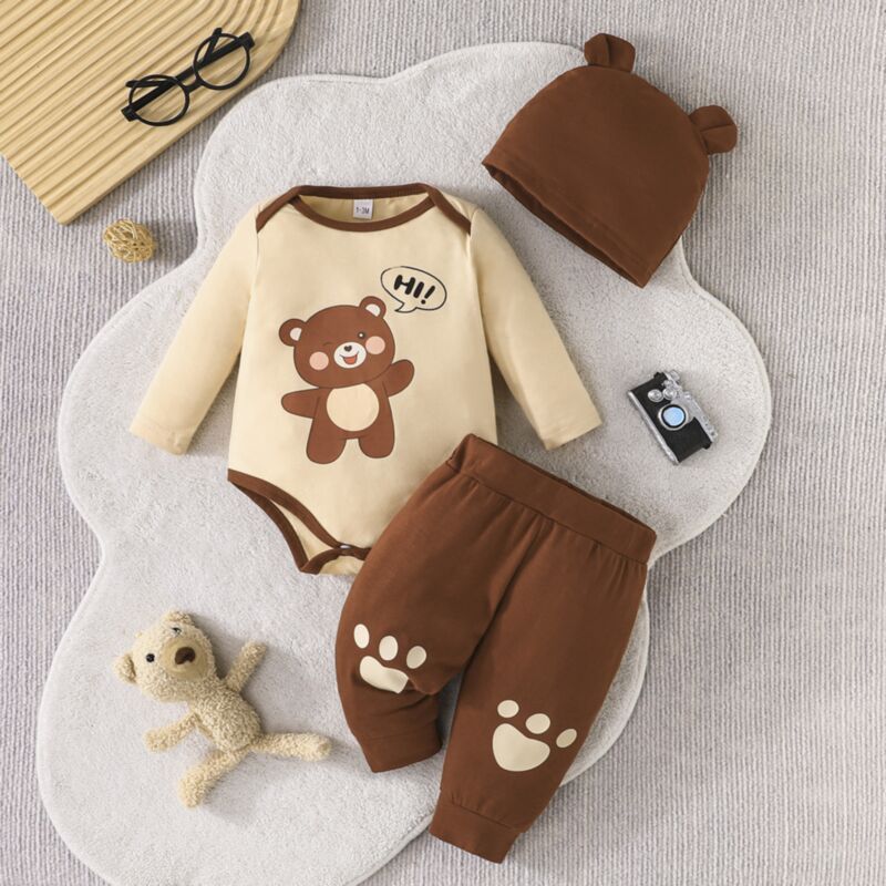 Wholesale 0-18M Baby Cartoon Bear Bodysuit And Pants &