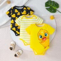 Wholesale 0-18M Baby Duck Pattern Short Sleeve 3-Pack B