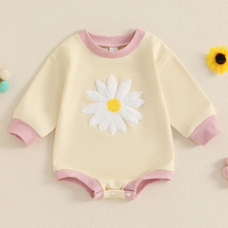 Wholesale 0-18M Baby Girls Daisy Towel Embroidery Long