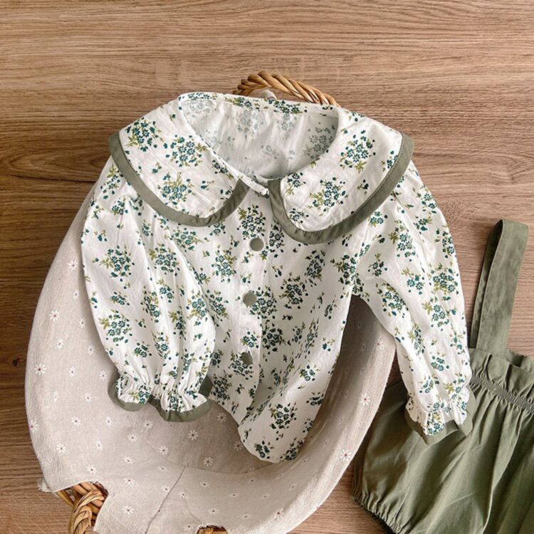 Wholesale 0-18M Baby Girls Floral Doll Collar Long Slee