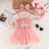 Wholesale 0-18M Baby Girls Love Printed Smocked Mesh Ca