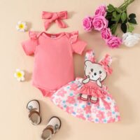 Wholesale 0-18M Baby Girls Sets Cartoon Bodysuit & Susp