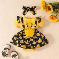 Wholesale 0-18M Baby Girls Yellow Duck Stripe Short Sle