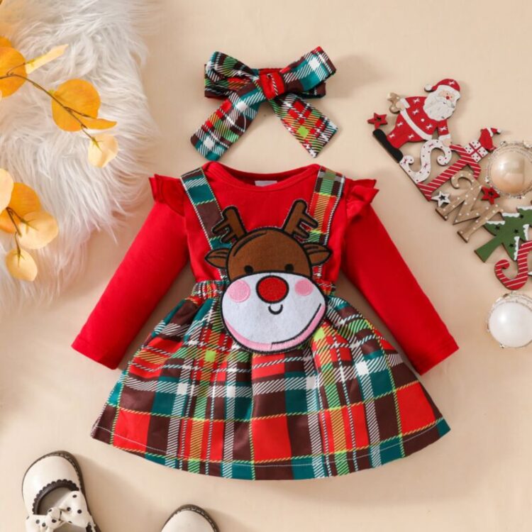 Wholesale 0-18M Christmas Baby Christmas Elk Plaid Body