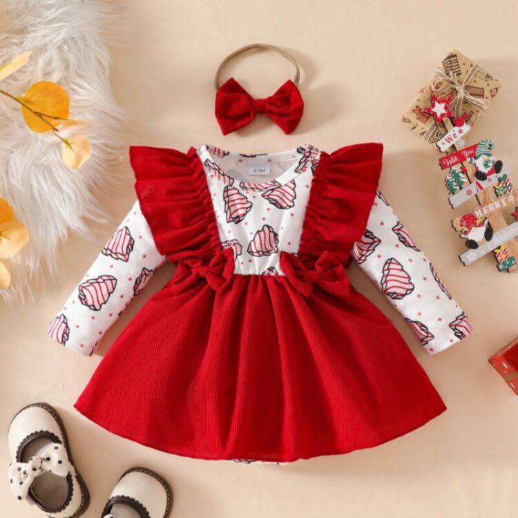 Wholesale 0-18M Christmas Baby Long Sleeve Ruffle Cordu
