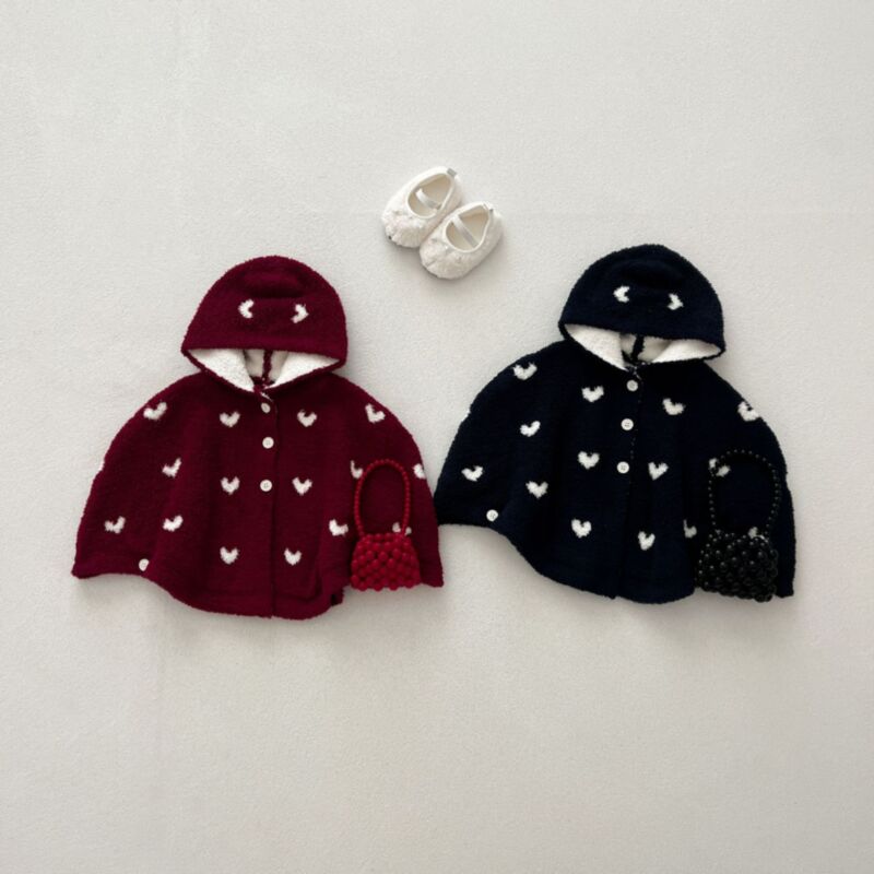 Wholesale 0-24M Baby Knit Half Fleece Heart Poncho Swea