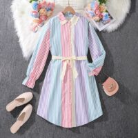 Wholesale 12-14Y Big Girls Long Sleeve Button Striped M