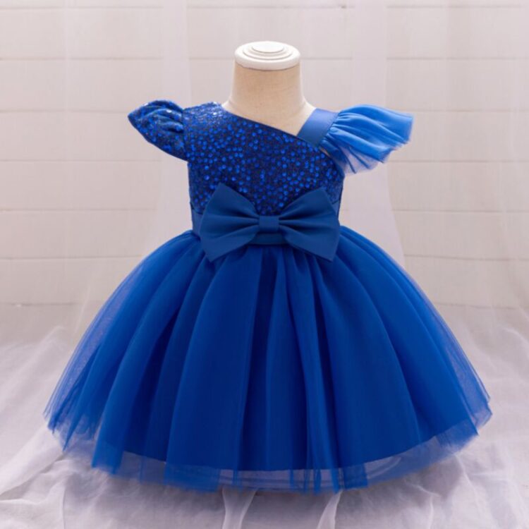 Wholesale 12M-3Y Baby Girls Bow Flutter Sleeve Sequins