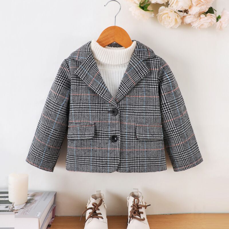 Wholesale 18M-6Y Toddler Girls Plaid Mid-Length Lapel W