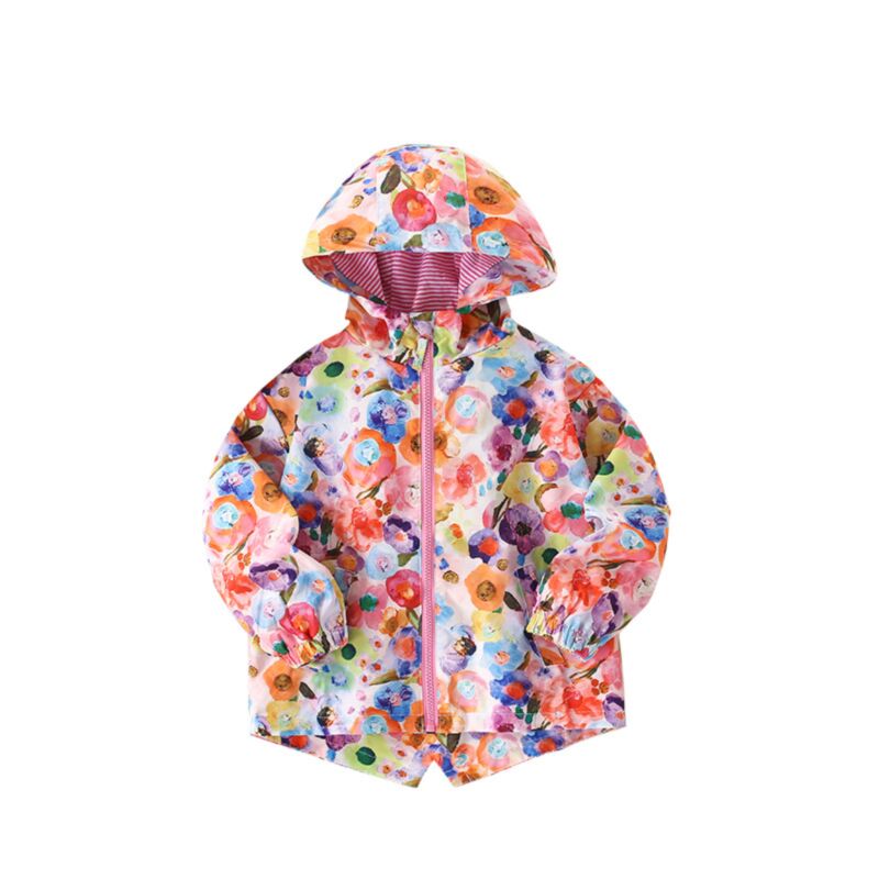 Wholesale 18M-7Y Toddler Girls Casual Printed Hooded Zi