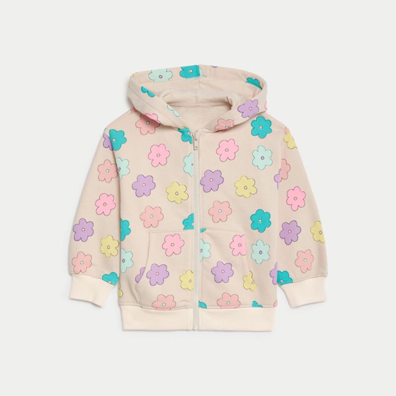 Wholesale 18M-7Y Toddler Girls Flower Print Zipper Hood