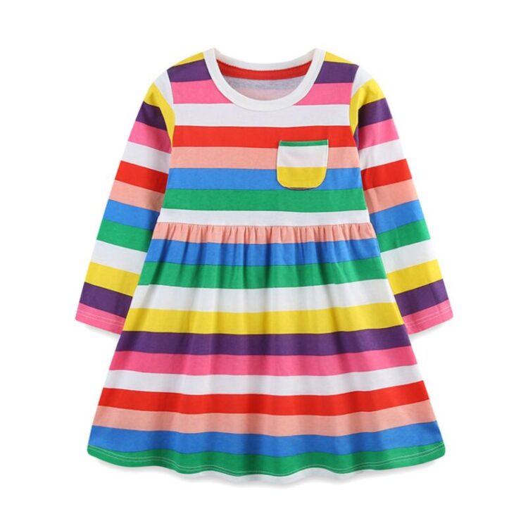 Wholesale 18M-7Y Toddler Girls Rainbow Contrast Striped