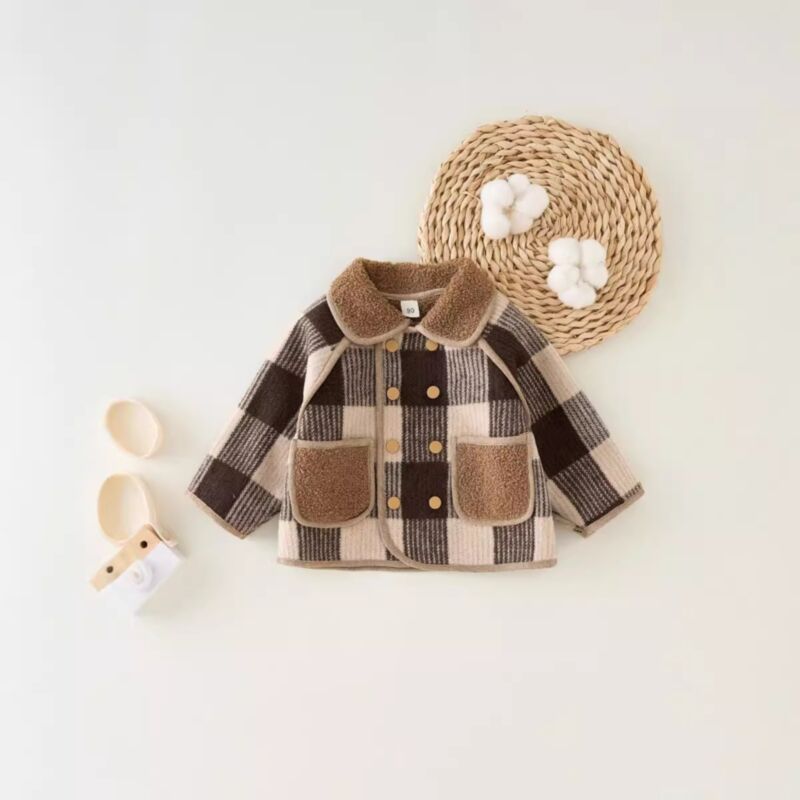 Wholesale 18M-7Y Unisex Plaid Fleece Woolen Coats Whole