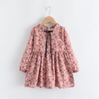 Wholesale 18M-8Y Kids Girls Floral Long Sleeve Bow Dres