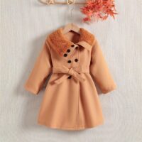 Wholesale 18M-8Y Kids Girls Furry Lapel Wool Trench Coa