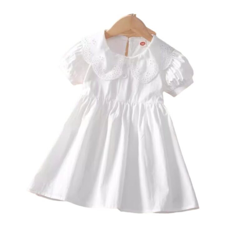 Wholesale 18M-9Y Kids Girls White Lapel Princess Dresse