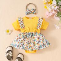 Wholesale -18M Baby Floral Pattern Ruffle Short Sleeve