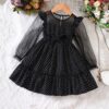 Wholesale 2-6Y Toddler Girls Black Polka Dots Long Slee