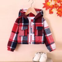 Wholesale 2-6Y Toddler Girls Check Hooded Zip-Up Jacket