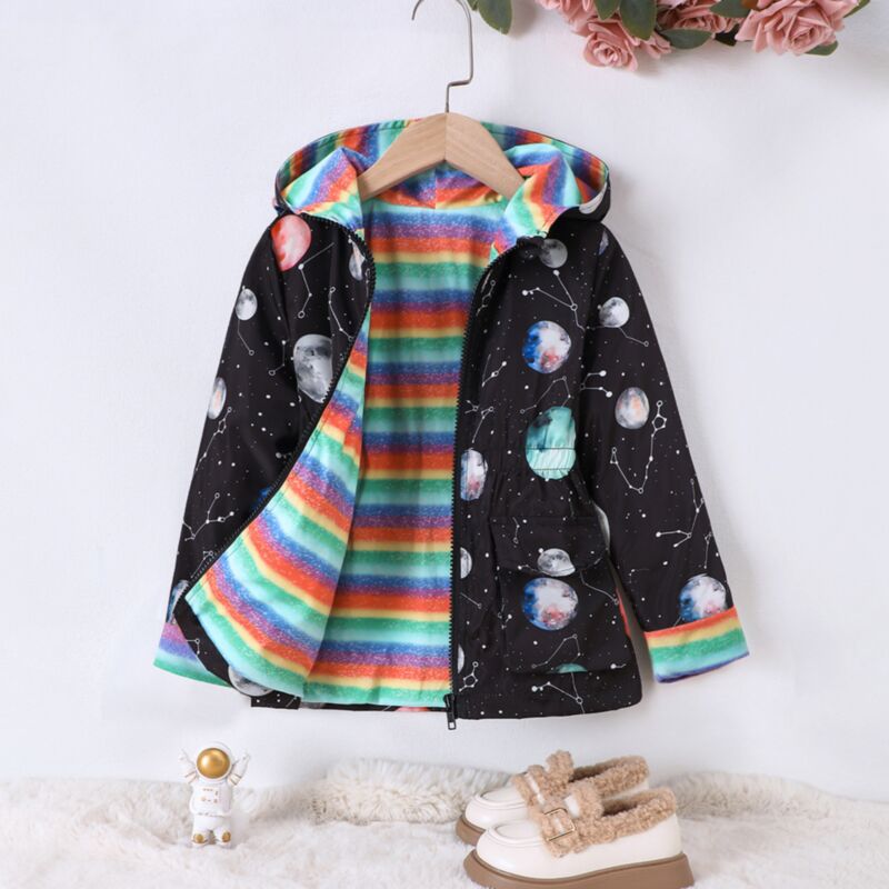 Wholesale 2-7Y Toddler Girls Planet Rainbow Pattern Hoo