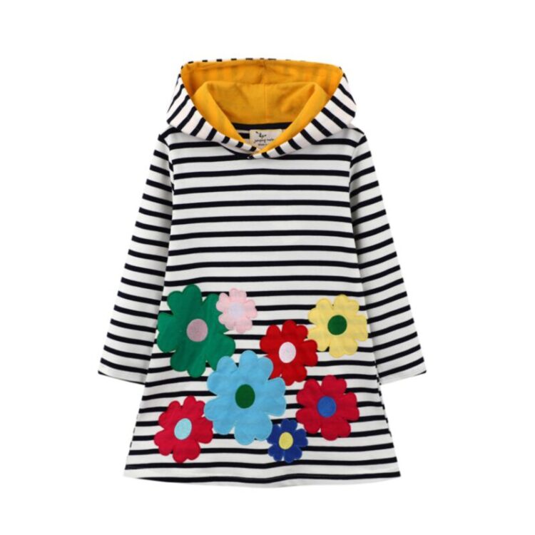 Wholesale 2-7Y Toddler Girls Striped Flower Hooded Dres
