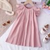 Wholesale 2-7Y Toddler Solid Color Flutter Sleeve Dress