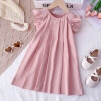 Wholesale 2-7Y Toddler Solid Color Flutter Sleeve Dress