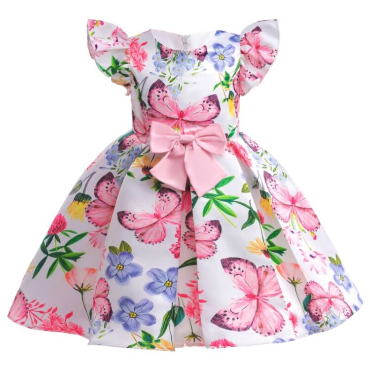 Wholesale 2-8Y Kids Girls Butterfly Print Fly Sleeve Bo