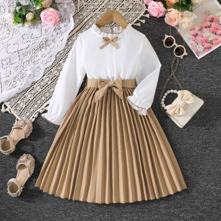 Wholesale 2-8Y Kids Girls Stitching Pleated Dresse Kids